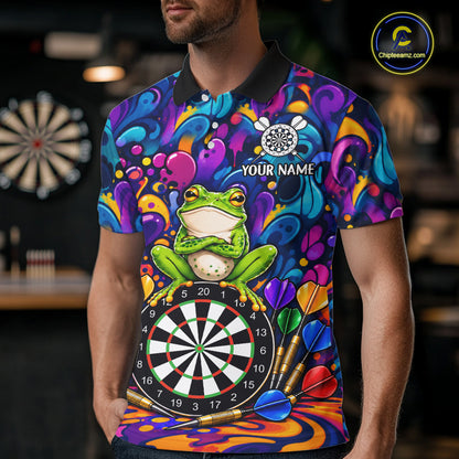 Personalized Colorful Funny Frog Darts Shirts For Men Custom Darts Team Jersey Polo & 1/4 Zip TDM7930