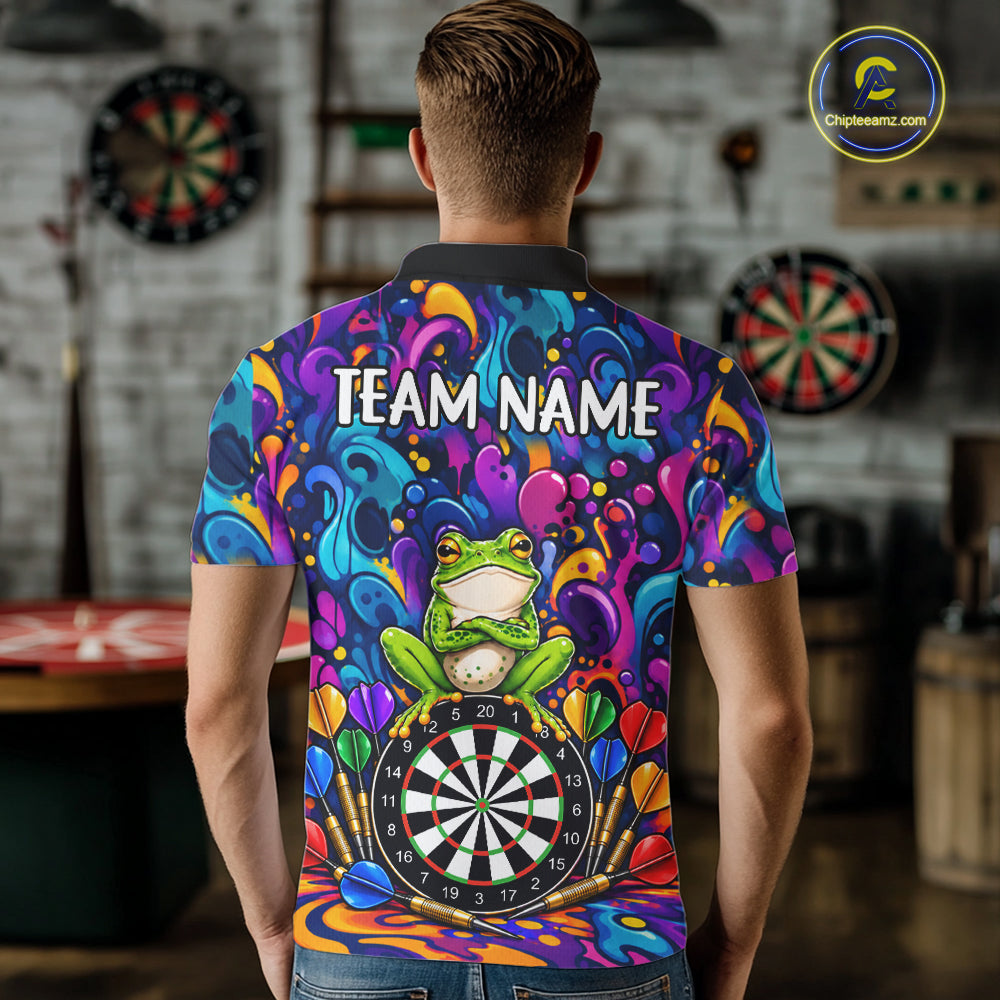 Personalized Colorful Funny Frog Darts Shirts For Men Custom Darts Team Jersey Polo & 1/4 Zip TDM7930