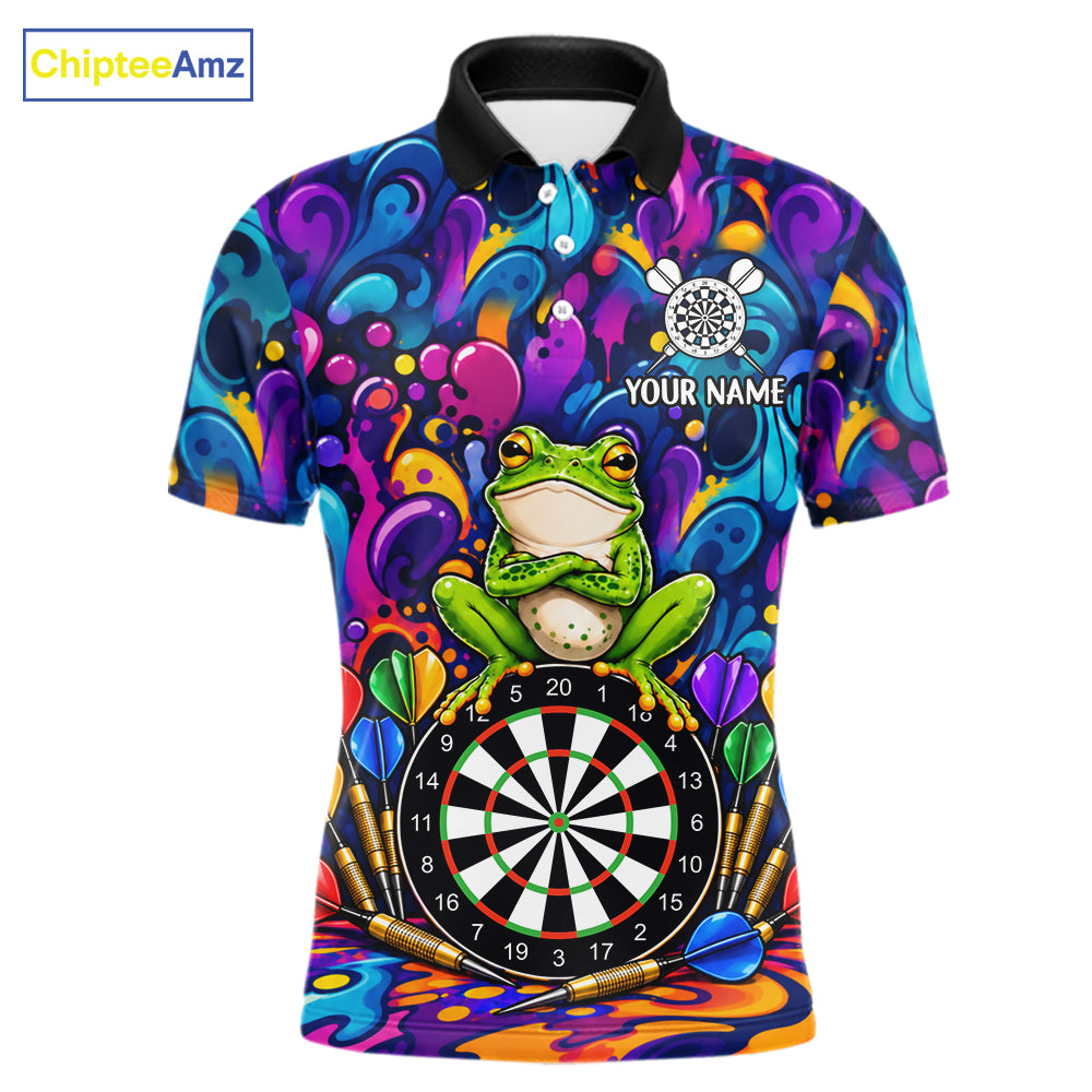 Personalized Colorful Funny Frog Darts Shirts For Men Custom Darts Team Jersey Polo & 1/4 Zip TDM7930
