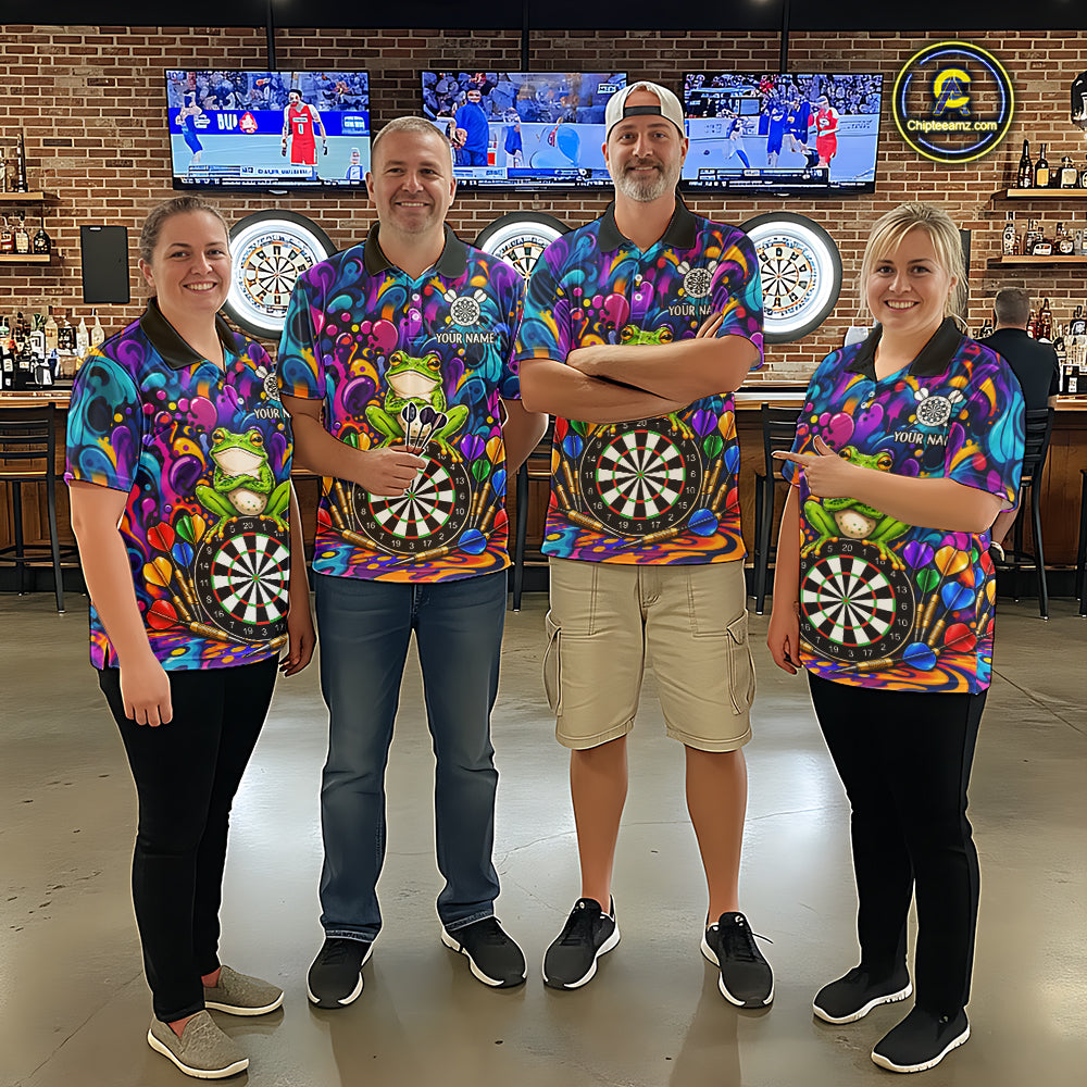 Personalized Colorful Funny Frog Darts Shirts For Men Custom Darts Team Jersey Polo & 1/4 Zip TDM7930