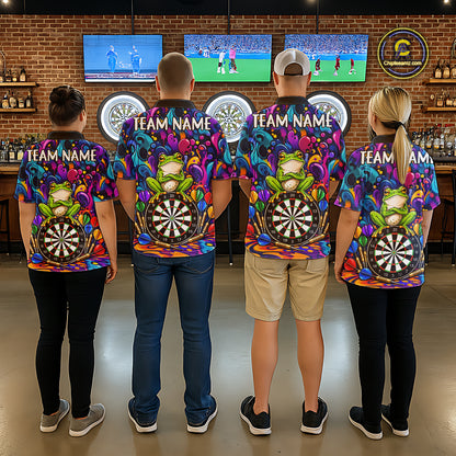 Personalized Colorful Funny Frog Darts Shirts For Men Custom Darts Team Jersey Polo & 1/4 Zip TDM7930