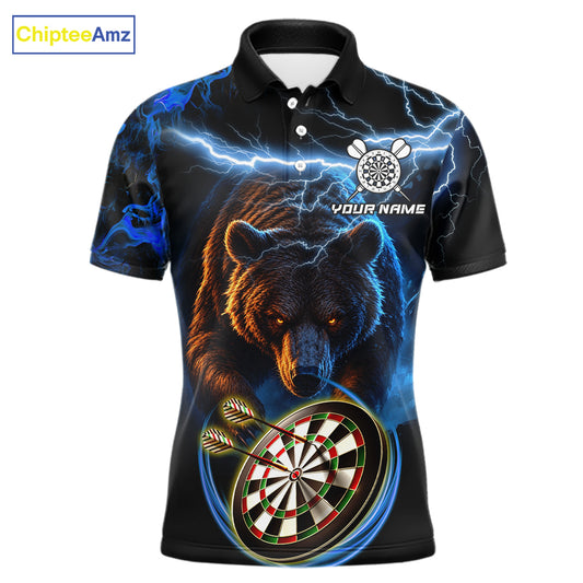 Personalized Blue Lightning Thunder Bear Darts Shirts For Men Custom Darts Jersey Team Polo, 1/4 Zip TDM7931