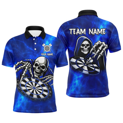 Grim Reaper Custom Blue Dart Shirts For Men, Personalized Name 3D Skull Dart Team Jerseys TDM3018