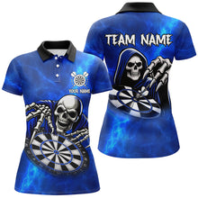 Load image into Gallery viewer, Death Skeleton Custom Blue Dart Shirts For Women, Personalized Name 3D Skull Dart Team Jerseys TDM3018