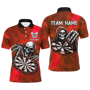 Death Skeleton Custom Red Dart Shirts For Men, Personalized Name 3D Skull Dart Team Jerseys TDM3019