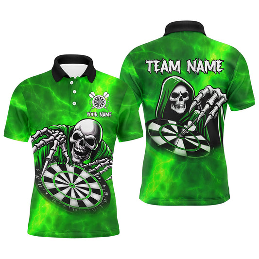Grim Reaper Custom Green Dart Shirts For Men, Personalized Name 3D Skull Dart Team Jerseys TDM3020