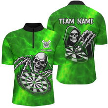 Load image into Gallery viewer, Death Skeleton Custom Green Dart Shirts For Men, Personalized Name 3D Skull Dart Team Jerseys TDM3020