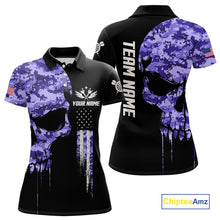 Load image into Gallery viewer, Purple Camouflage Skull Darts Shirt For Women Custom Patriotic US Flag Darts Jersey Polo &amp; 1/4 Zip TDM5250