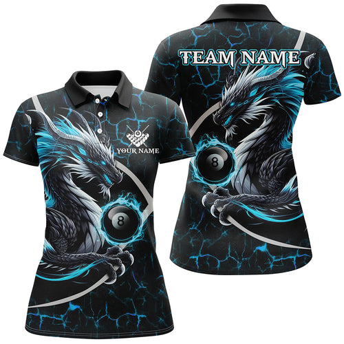 Personalized Blue Glowing Fire Crack Pattern Dragon Billiard Shirts For Women, Team Billiard Jerseys TDM3251