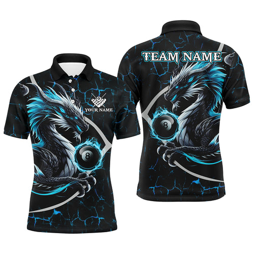 Personalized Blue Glowing Fire Crack Pattern Dragon Billiard Shirts For Men, Team Billiard Jerseys TDM3251