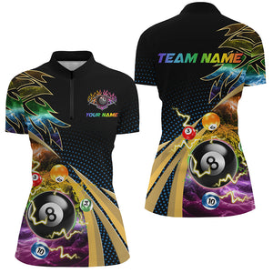 Personalized Colorful Flame 8 Ball Billiard Shirts For Women, Cool Billiard Team Shirts Pool Jerseys TDM3253