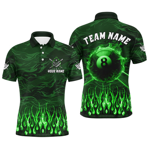 Personalized Green Flaming 8 Ball Pool Fire Billiard Shirts For Men Team League Billiard Jersey TDM3254