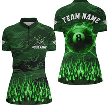 Load image into Gallery viewer, Personalized Green Flaming 8 Ball Pool Cue Fire Billiard Shirts For Women Team League Billiard Jersey TDM3254