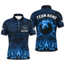 Load image into Gallery viewer, Personalized Blue  Flaming 8 Ball Pool Cue Fire Billiard Shirts For Men Team League Billiard Jersey TDM3255