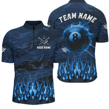 Load image into Gallery viewer, Personalized Blue  Flaming 8 Ball Pool Cue Fire Billiard Shirts For Men Team League Billiard Jersey TDM3255