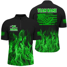 Load image into Gallery viewer, 3D Green Flaming American Flag Men Billiard Shirt Custom Patriotic Pool Player Billiard Jersey TDM3452