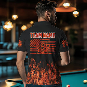 3D Orange Flaming American Flag Men Billiard Shirt Custom Patriotic Pool Player Billiard Jersey TDM3453