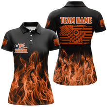 Load image into Gallery viewer, 3D Orange Flaming American Flag Women Billiard Shirt Custom Patriotic Pool Player Billiard Jersey TDM3453
