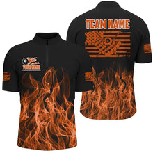 Load image into Gallery viewer, 3D Orange Flaming American Flag Men Billiard Shirt Custom Patriotic Pool Player Billiard Jersey TDM3453