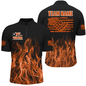 3D Orange Flaming American Flag Men Billiard Shirt Custom Patriotic Pool Player Billiard Jersey TDM3453