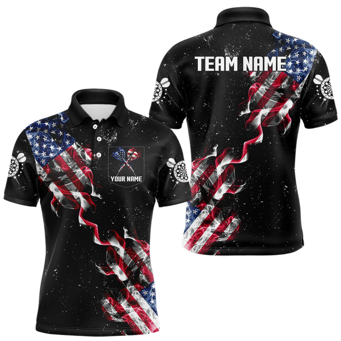 Custom US Flag Smoke Men's Darts Shirt With Pocket, Patriotic Darts Jersey TDM3455