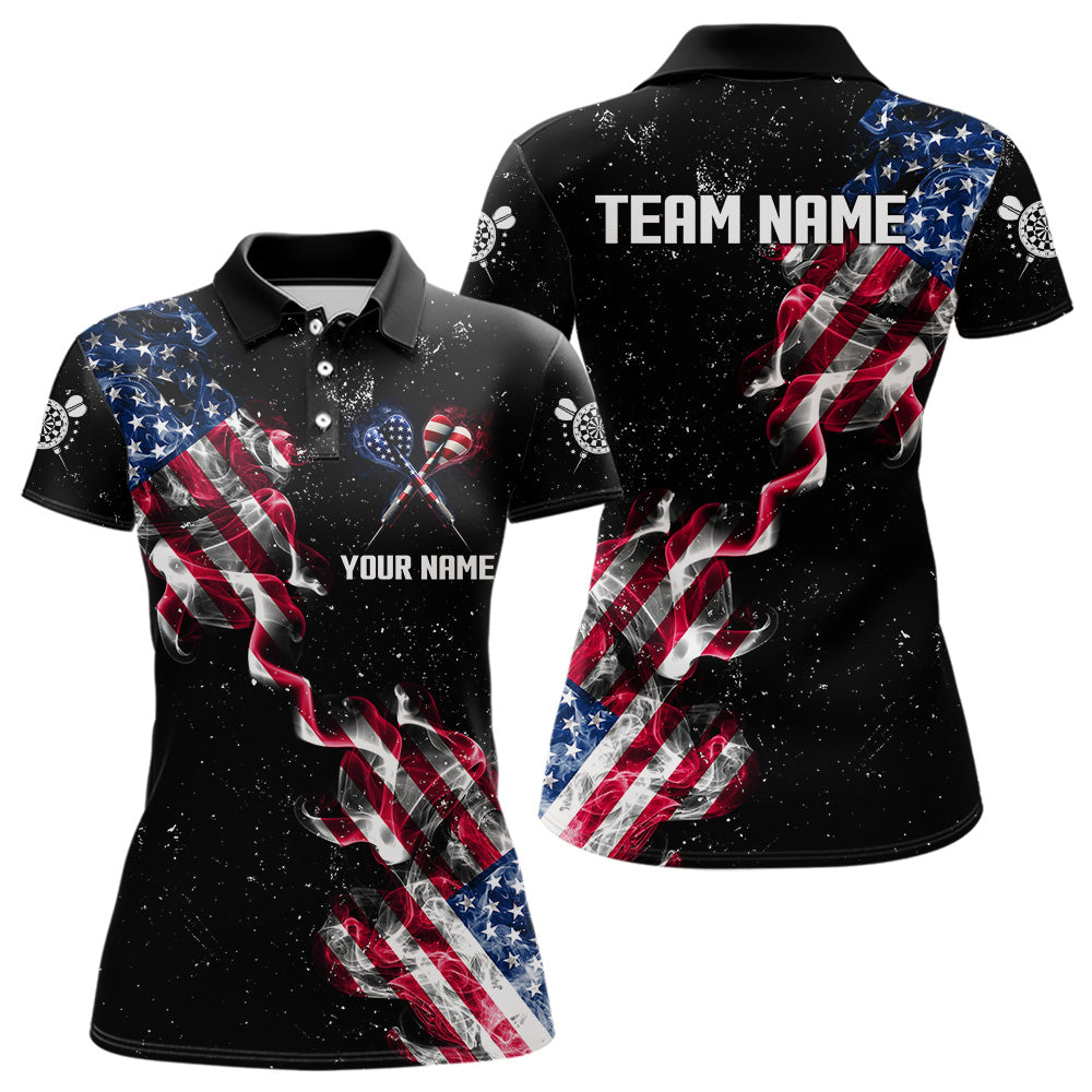 Customized Grunge US Flag Smoke Darts Polo & Quarter-Zip Shirts, Patriotic Darts Jerseys For Women TDM3455