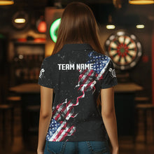 Load image into Gallery viewer, Customized Grunge US Flag Smoke Darts Polo &amp; Quarter-Zip Shirts, Patriotic Darts Jerseys For Women TDM3455