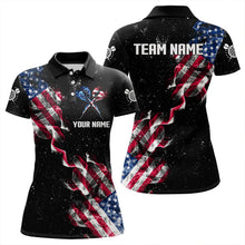 Load image into Gallery viewer, Customized Grunge US Flag Smoke Darts Polo &amp; Quarter-Zip Shirts, Patriotic Darts Jerseys For Women TDM3455