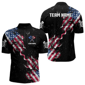 Custom US Flag Smoke Men's Darts Shirt With Pocket, Patriotic Darts Jersey TDM3455