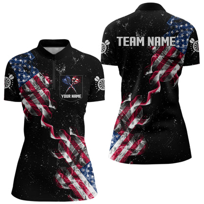 Custom US Flag Smoke Women's Darts Shirt With Pocket, Patriotic Darts Jersey TDM3455