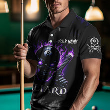 Load image into Gallery viewer, Personalized Purple 8 Ball Fire Flame Gun Skull Smoke Billiard Shirt For Men, Cool Billiard Jersey TDM3604