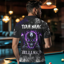 Load image into Gallery viewer, Personalized Purple 8 Ball Fire Flame Gun Skull Smoke Billiard Shirt For Men, Cool Billiard Jersey TDM3604