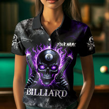 Load image into Gallery viewer, Personalized Purple 8 Ball Fire Flame Gun Skull Smoke Billiard Shirt For Women, Cool Billiard Jersey TDM3604