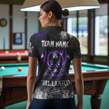 Load image into Gallery viewer, Personalized Purple 8 Ball Fire Flame Gun Skull Smoke Billiard Shirt For Women, Cool Billiard Jersey TDM3604