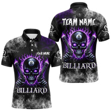 Load image into Gallery viewer, Personalized Purple 8 Ball Fire Flame Gun Skull Smoke Billiard Shirt For Men, Cool Billiard Jersey TDM3604