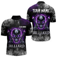 Load image into Gallery viewer, Personalized Purple 8 Ball Fire Flame Gun Skull Smoke Billiard Shirt For Men, Cool Billiard Jersey TDM3604