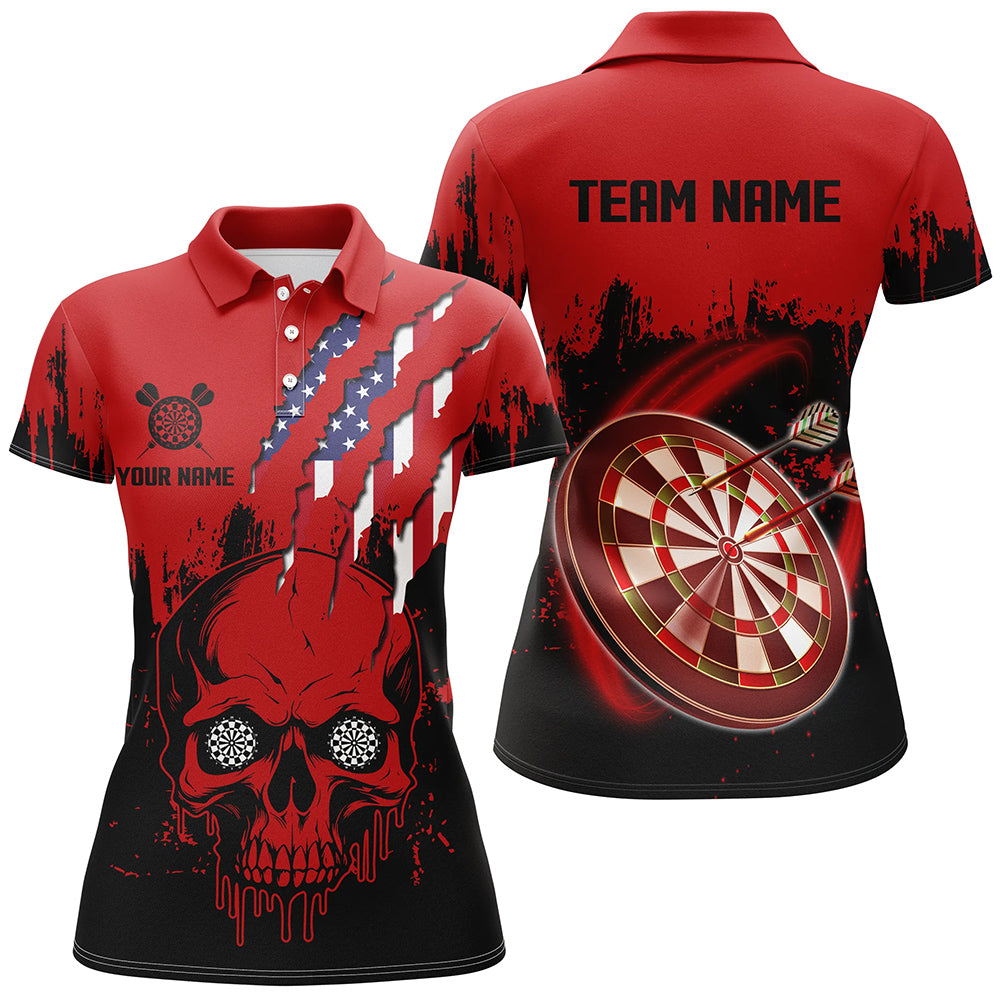 Black Red Dart Skull US Flag Women Darts Polo Shirts Custom Patriotic Darts Jerseys Team Shirts TDM1274