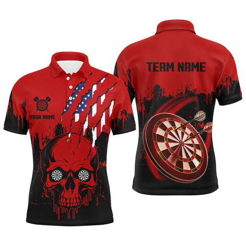 Black Red Dart Skull US Flag Men Darts Polo Shirts Custom Patriotic Darts Jerseys Team Shirts TDM1274