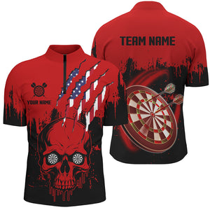 Black Red Dart Skull US Flag Men Quarter-Zip Shirts Custom Patriotic Darts Team Jerseys TDM1274