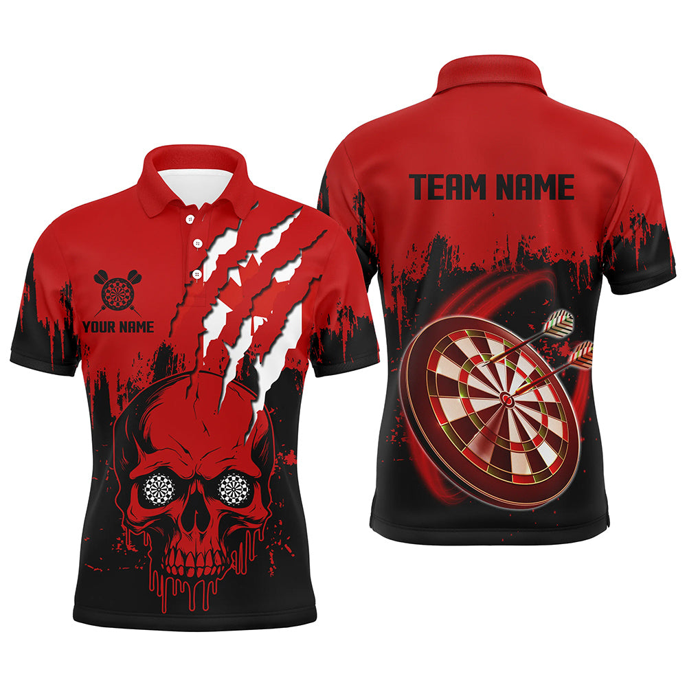 Black Red Dart Skull Canada Flag Men Darts Polo Shirts Custom Patriotic Darts Jerseys Team Shirts TDM1275