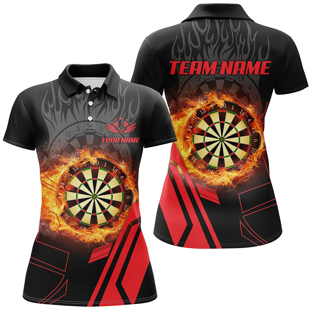 Personalized 3D Dartboard Fire Flame Red Version Women Darts Polo Shirts Custom Gifts For Dart Player TDM1276