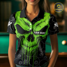 Load image into Gallery viewer, Personalized Skull 8 Ball Billiard Shirt For Women Custom Pool Team Jersey Polo &amp; 1/4 Zip |Green TDM6361