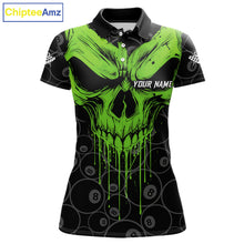 Load image into Gallery viewer, Personalized Skull 8 Ball Billiard Shirt For Women Custom Pool Team Jersey Polo &amp; 1/4 Zip |Green TDM6361