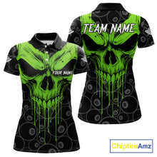 Load image into Gallery viewer, Personalized Skull 8 Ball Billiard Shirt For Women Custom Pool Team Jersey Polo &amp; 1/4 Zip |Green TDM6361