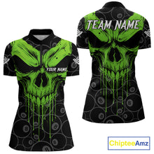 Load image into Gallery viewer, Personalized Skull 8 Ball Billiard Shirt For Women Custom Pool Team Jersey Polo &amp; 1/4 Zip |Green TDM6361