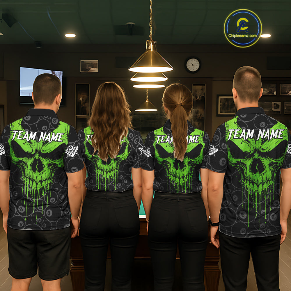 Personalized Skull 8 Ball Billiard Shirt For Women Custom Pool Team Jersey Polo & 1/4 Zip |Green TDM6361