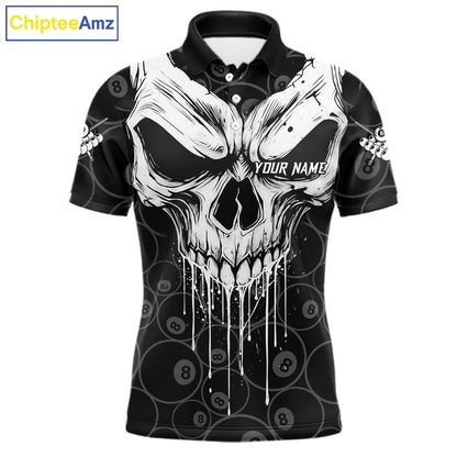 Personalized Skull 8 Ball Billiard Shirt For Men Custom Pool Team Jersey Polo & 1/4 Zip |White TDM6362