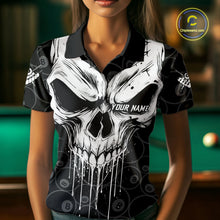 Load image into Gallery viewer, Personalized Skull 8 Ball Billiard Shirt For Women Custom Pool Team Jersey Polo &amp; 1/4 Zip |White TDM6362
