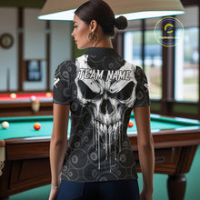 Load image into Gallery viewer, Personalized Skull 8 Ball Billiard Shirt For Women Custom Pool Team Jersey Polo &amp; 1/4 Zip |White TDM6362