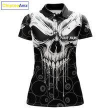 Load image into Gallery viewer, Personalized Skull 8 Ball Billiard Shirt For Women Custom Pool Team Jersey Polo &amp; 1/4 Zip |White TDM6362